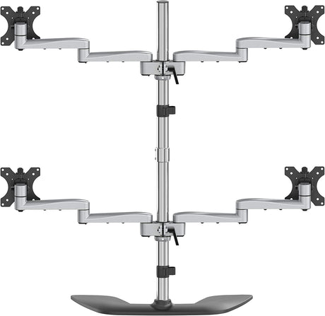 StarTech.com Desktop Quad Monitor Stand - Ergonomic VESA 4 Monitor Arm (2x2) up to 32" - Free Standing Articulating Universal Pole Mount - Height Adjustable/Tilt/Swivel/Rotate - Silver (ARMQUADSS)