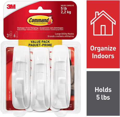 3M Compatible parts Command Large Hook Value Pack, 5 lb Capacity , 3 Hooks 6 Large Strips, (17003C-VP)