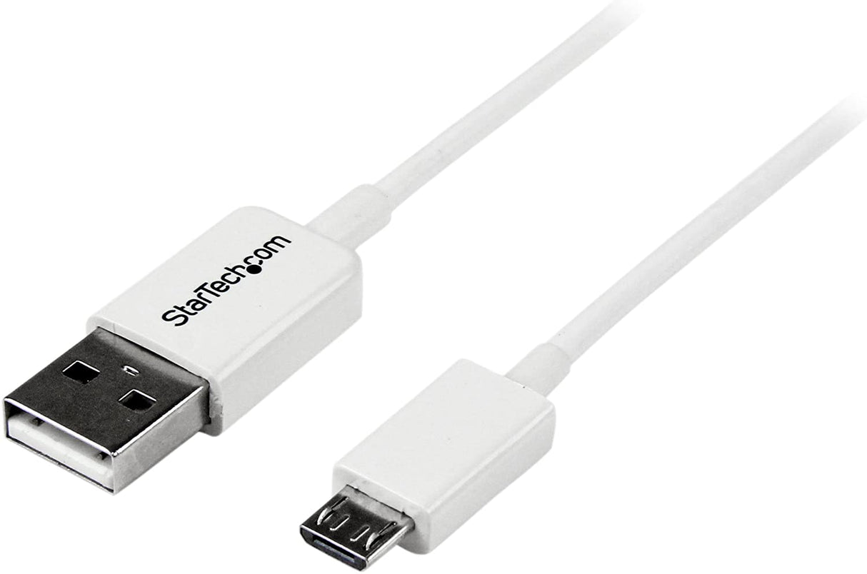 StarTech.com 2m White Micro USB Cable Cord - A to Micro B - Micro USB Charging Data Cable - USB 2.0 - 1x USB A Male, 1x USB Micro B Male (USBPAUB2MW) 6 ft / 2m White