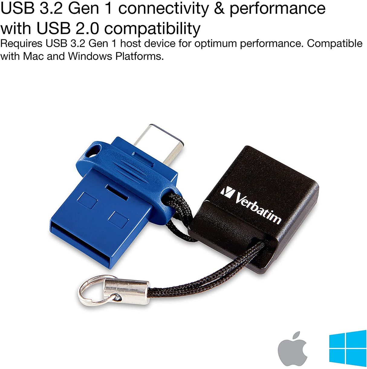 Verbatim Store 'n' Go USB Flash Drive 3.0, Dual USB, USB C and USB A, 16GB, Blue 16 GB