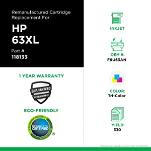 Clover imaging group Clover Remanufactured Ink Cartridge Replacement for HP F6U63AN (HP 63XL) | Tri-Color | High Yield