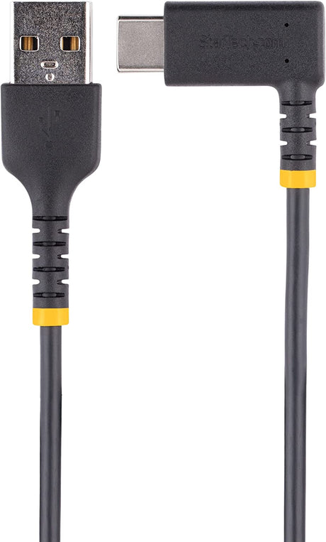 StarTech.com 1ft (30cm) USB A to C Charging Cable Right Angle - Heavy Duty Fast Charge USB-C Cable - USB 2.0 A to Type-C - Rugged Aramid Fiber - 3A - USB Charging Cord (R2ACR-30C-USB-CABLE)