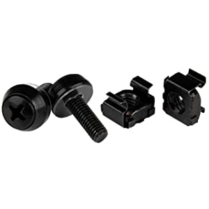 StarTech.com 50 Pack 10-32 Server Rack Cage Nuts and Screws w/Washers - Rack Mount Hardware Kit - Network/IT Equipment Cabinet Clip/Captive Nuts &amp; Bolts for Square Holes - Black - TAA (CABSCREW1032)