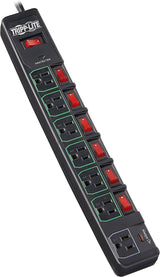 Tripp Lite 7 Outlet (6 Individually Controlled) Surge Protector Power Strip, 6ft Cord, Black, Lifetime Limited Warranty &amp; $25K Insurance (TLP76MSGB) 7 Outlet (Black) + Outlet Control Outlet