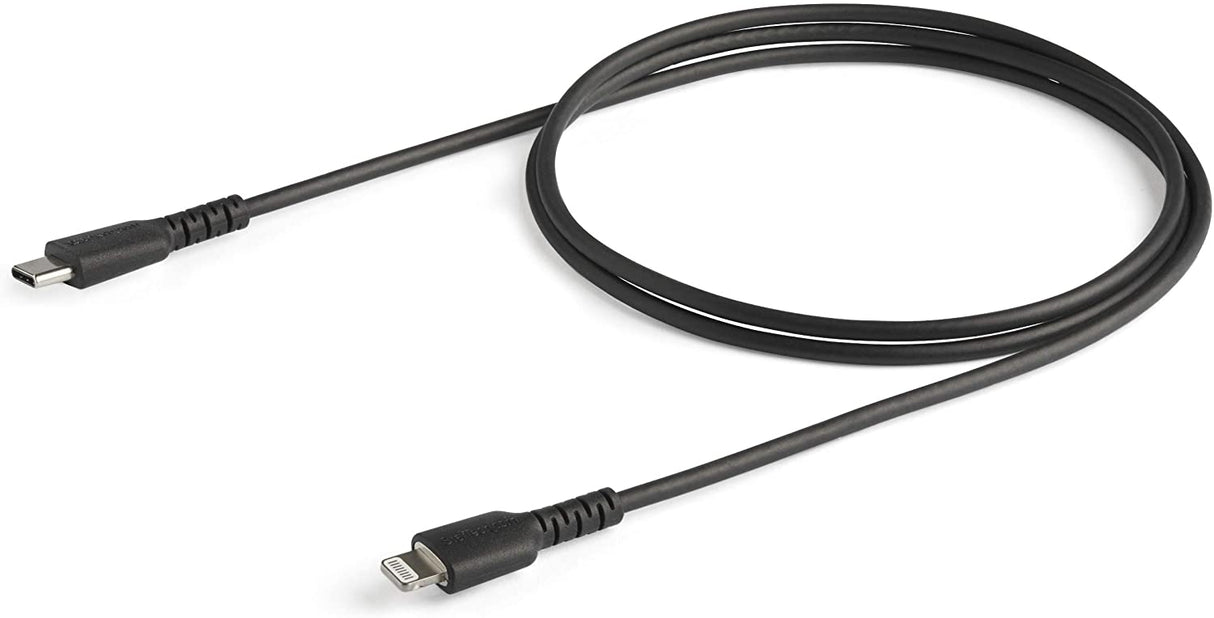 StarTech.com 3 Foot (1m) Durable Black USB-C to Lightning Cable - Heavy Duty Rugged Aramid Fiber USB Type A to Lightning Charger/Sync Power Cord - Apple MFi Certified iPad/iPhone 12 (RUSBCLTMM1MB) Black 1m