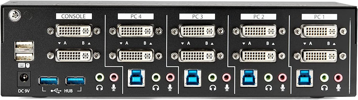 StarTech.com 4 Port Dual Monitor DVI KVM Switch - Dual Screen Display Compact USB KVM Switch with Integrated USB 3.0 Hub &amp; Audio - Dual View KVM - Dell HP Apple Lenovo - TAA Compliant (SV431DD2DU3A) Audio | USB 3.0 Hub