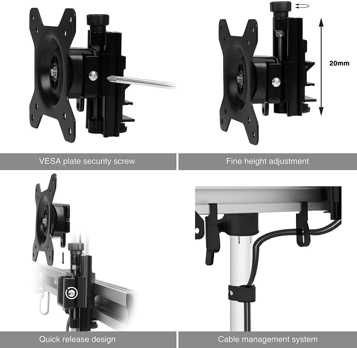 SIIG Premium Aluminum Dual Monitor Stand - 2 Monitors 13" to 27" Up To 17.6 lbs VESA 75 and 100 (CE-MT2011-S1) Dual Mount Free Stand