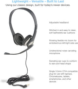 Cyber Acoustics Stereo Headset, 3.5mm stereo &amp; Y-adapter for separate Headphone &amp; Mic Connection, K12 School Classroom and Education (AC-204)