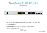 Cisco Catalyst 1000-24T-4G-L Network Switch, 24 Gigabit Ethernet Ports, 4 1G SFP Uplink Ports, Fanless Operation, Enhanced Limited (C1000-24T-4G-L)