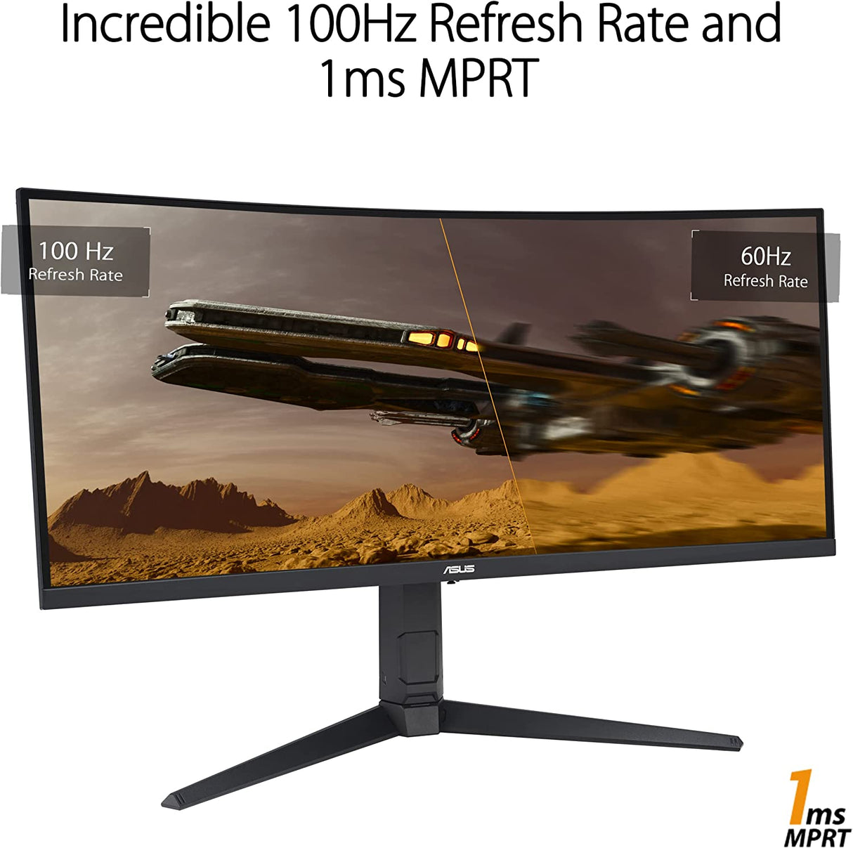 ASUS TUF Gaming 34” Ultra-Wide Curved HDR Monitor (VG34VQEL1A) - 21:9, UWQHD (3440 x 1440), 100Hz, Extreme Low Motion Blur, FreeSync, 1ms, DisplayPort, HDMI, USB, Tripod Socket, Height Adjustable