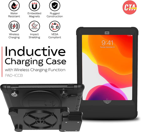 CTA Digital: Inductive Charging Case for iPad 8th 10.2-Inch, iPad Pro 10.5-Inch, iPad Air 4, and More - Black