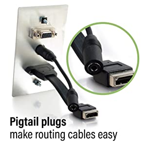 C2g/ cables to go C2G Wall Pass Through For HDMI, VGA, &amp; 3.5mm AUX Cables - Single Gang Wall Plate Includes Flexible HDMI &amp; AUX Pigtail - Brushed Aluminum Design For Sturdy &amp; Stylish Finish - Ideal For Conference Rooms, Model:60144