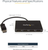 StarTech.com 4-Port Multi Monitor Adapter - DisplayPort 1.2 MST Hub - 4X 1080p - DisplayPort Video Splitter for Extended Desktop Mode on Windows PCs Only - DP to Quad DP Monitors (MSTDP124DP)