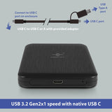 Vantec NexStar JX Series, USB 3.2 Gen2x1 (10Gbps), USB C, 2.5" SATA Drive Enclosure for 9.5mm &amp; 7mm SSD/HDD (NST-258S3-BK)