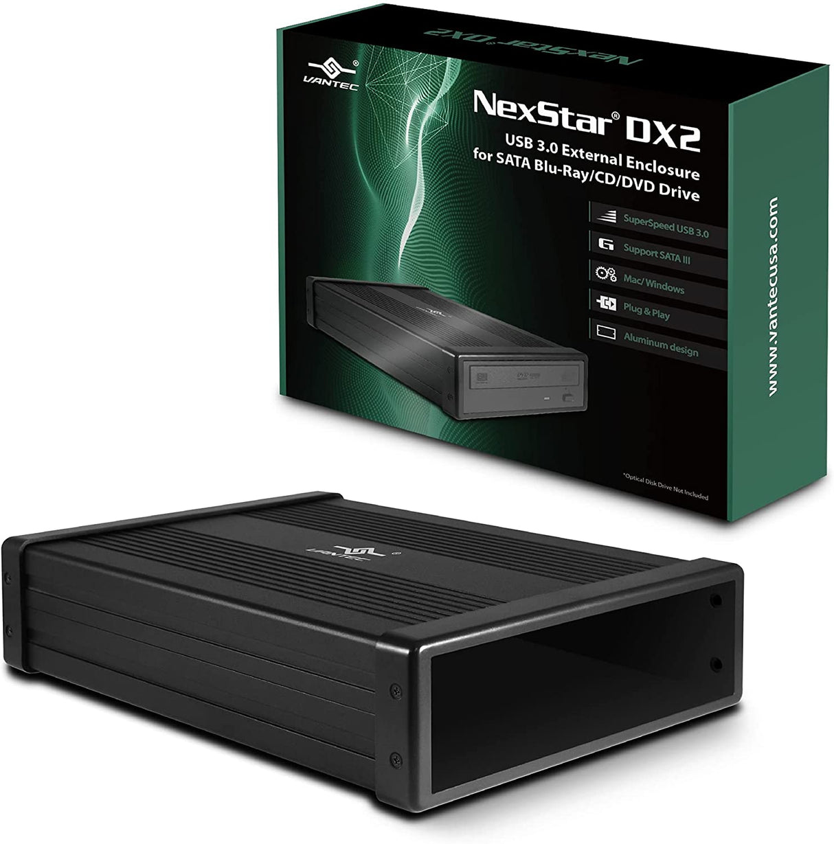 Vantec NexStar DX2 USB 3.0 External Enclosure Design for 5.25" Blu-Ray/CD/DVD SATA Drive, Plug and Ready, No Drivers Needed, Aluminum Alloy (NST-540S3-BK)