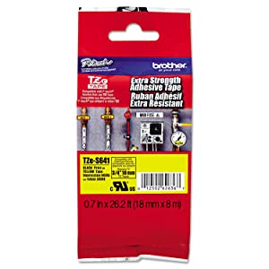 Brother Tzes641 Tze Extra-Strength Adhesive Laminated Labeling Tape, 3/4-Inch W, Black On Yellow