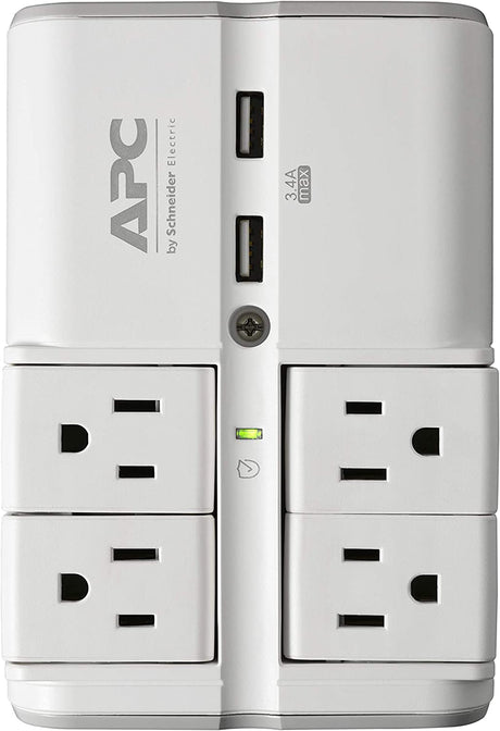 APC Wall Outlet Surge Protector with USB Ports, PE4WRU3, (4) Rotating Multi Plug Outlet, 1080 Joule Surge Protection 4 Rotating Outlets