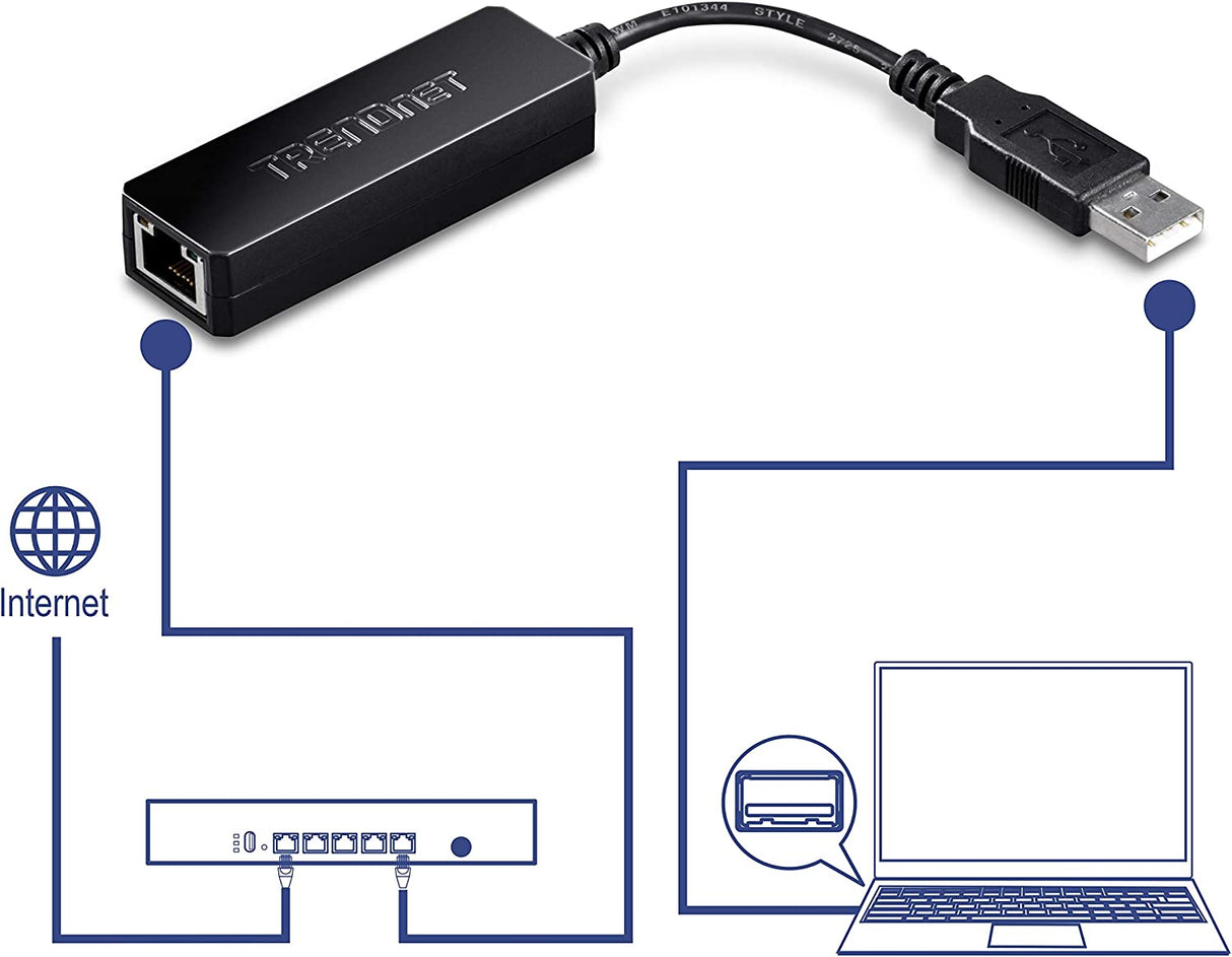 TRENDnet USB 3.0 to Gigabit Ethernet Adapter, Full Duplex 2Gbps Ethernet Speeds, Up to 1Gbps, USB to Gigabit Ethernet Adapter, USB-A, Windows &amp; Mac Compatible, USB Powered, Black, TU3-ETG