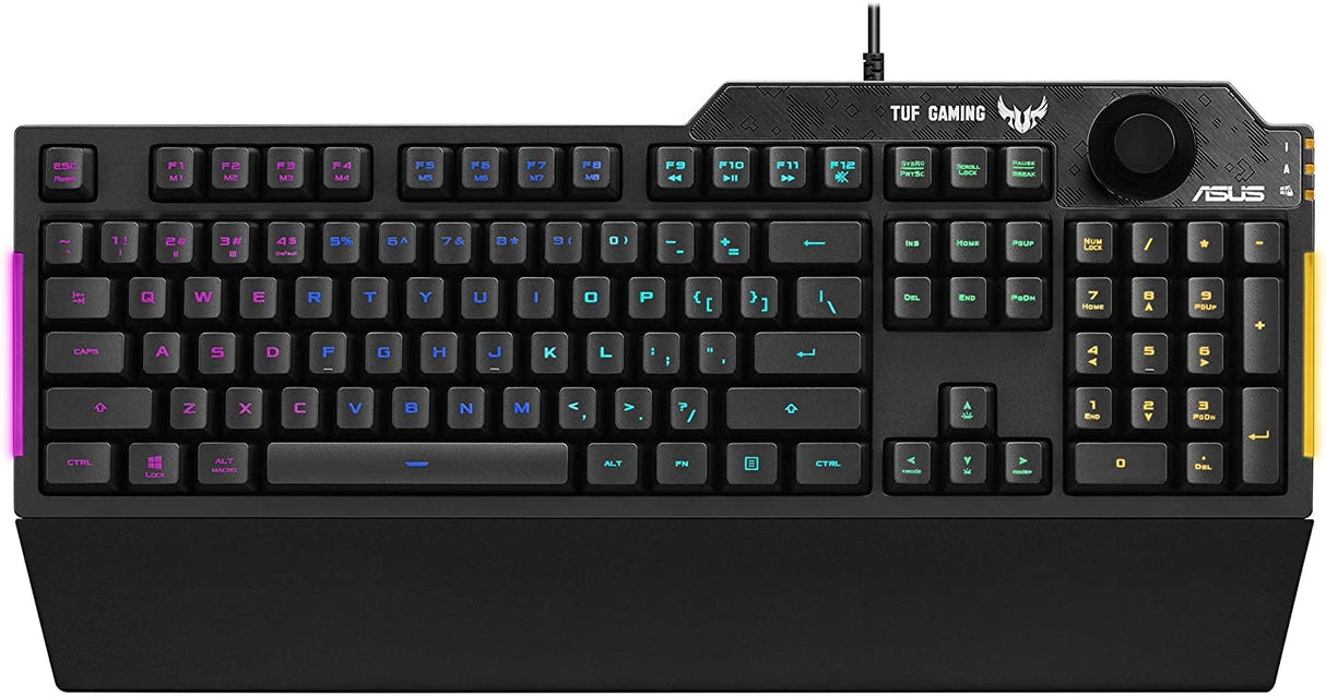 ASUS Membrane Gaming Keyboard for PC - TUF K1 | Programmable, Onboard Memory | Dedicated Volume Knob, Aura Sync RGB &amp; Side Lighting | Detachable Wrist Rest | Spill-Resistant | Highly Durable | Black TUF K1 Keyboard