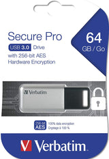 Verbatim 64GB Store'n' Go Secure Pro USB 3.0 Flash Drive with AES 256 Hardware Encryption - Silver