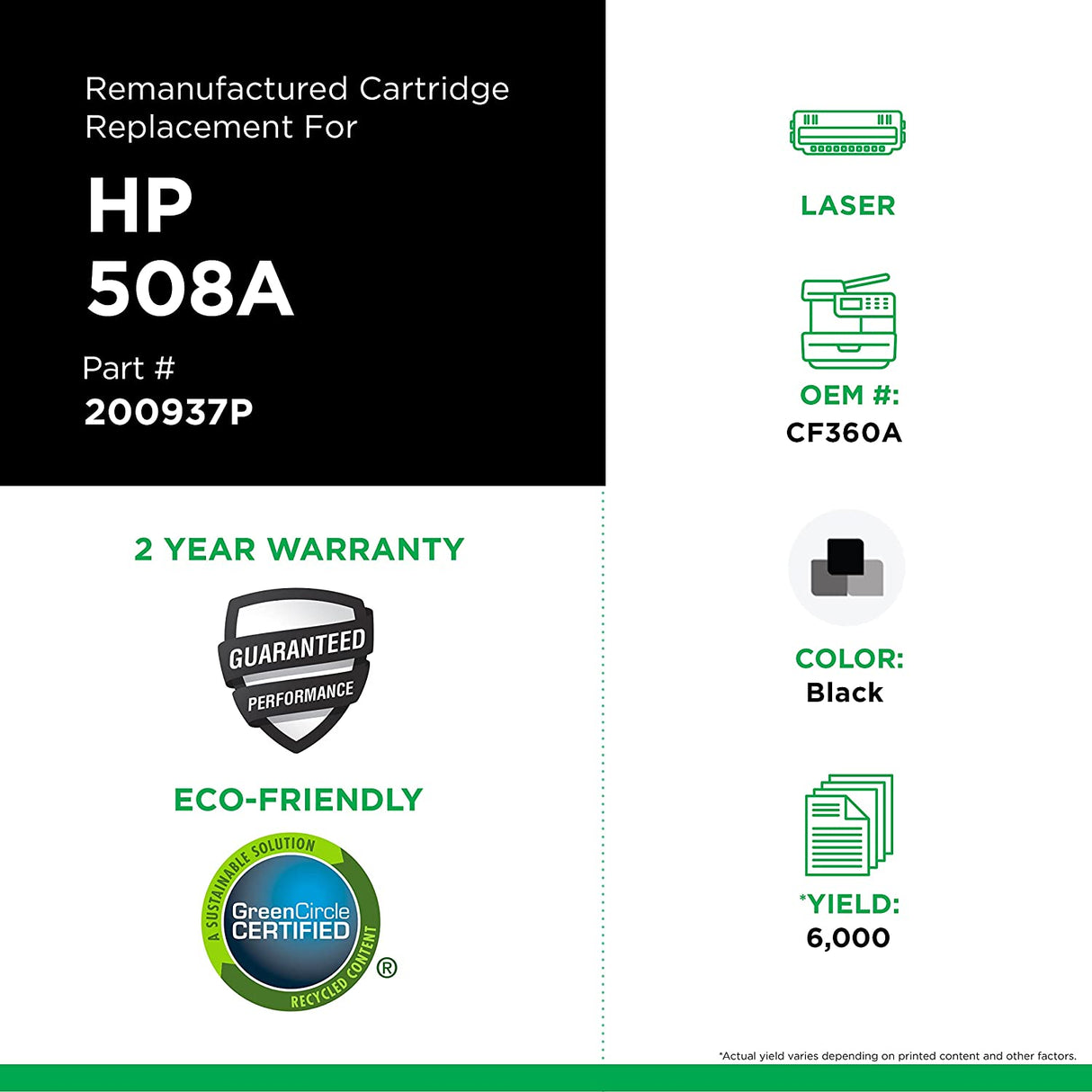 Clover imaging group Clover Remanufactured Toner Cartridge Replacement for HP CF360A (HP 508A) | Black