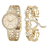 Kendallkylie Kendall + Kylie Ladies Quartz Movement Two-Tone Gold/White Crystal Love Watch and Bracelet Set A0372G-42-B27