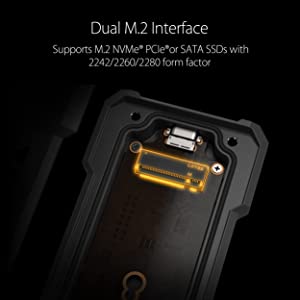 ASUS TUF Gaming A1 External Dual M.2 NVMe PCIe SSD Enclosure - USB-C, SATA interfaces, M.2 Q-Latch for Easy Installation, Drop Resistance, IP68 Water and dust Resistance, PS5 and Xbox Support