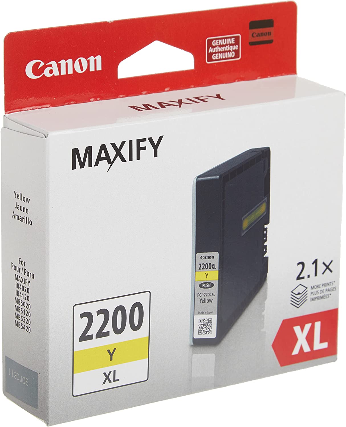 Canon PGI-2200XL Yellow Ink-Tank Compatible to IB4120, MB5420, MB5120, IB4020, MB5020, MB5320 CanonInk MAXIFY PGI-2200 XL Yellow Pigment Ink Tank