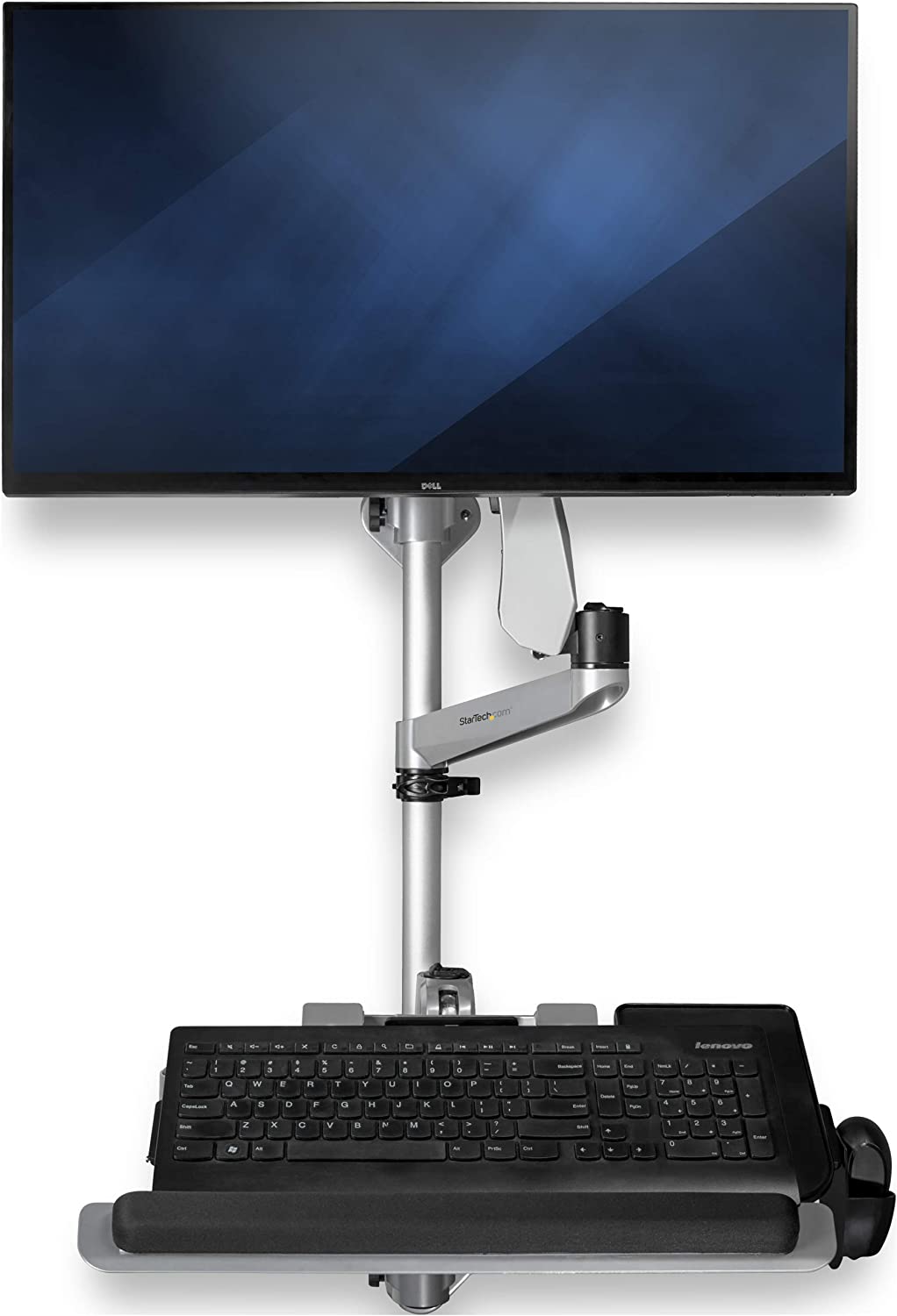 StarTech.com Wall Mount Workstation - Articulating Standing Desk w/Ergonomic Height Adjustable Monitor Arm &amp; Padded Keyboard Tray - 34" VESA Display - Foldable Wall Mounted Sit Stand (WALLSTSI1)