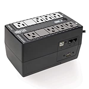 Tripp Lite 650VA UPS Battery Backup Surge Protector, Small UPS with USB, Desktop UPS, 330W, 8 Outlets, 5 ft. Cord, Black (INTERNET650U1) 650 VA Battery Back Up