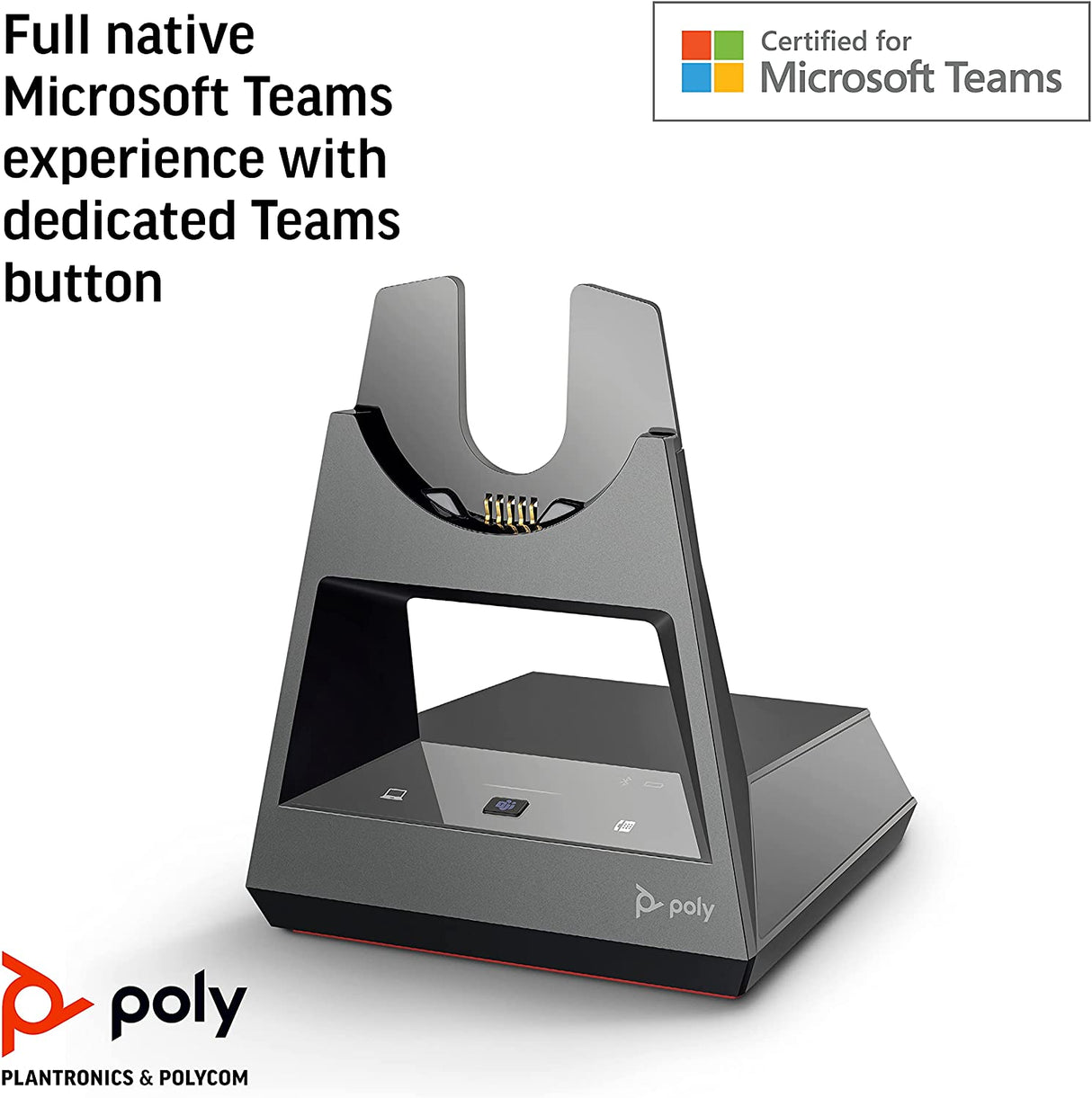 Poly - Voyager Office Base (Plantronics) - Compatible with Voyager Focus 2 and Voyager 4300 UC Series Headsets (Sold Separately) - Connect to PC/Mac, Deskphone, &amp; Cell Phone - Teams Version Teams Version Office Base (Headset Not Included)