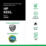 CIG Remanufactured High Yield Black Ink Cartridge for HP F6U64AN (HP 63XL)