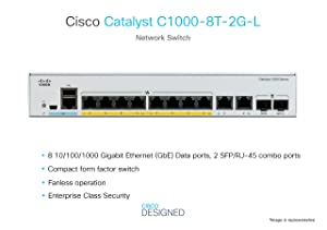 Cisco Catalyst 1000-8T-2G-L Network Switch, 8 Gigabit Ethernet (GbE) Ports, 2X 1G SFP/RJ-45 Combo Ports, Fanless Operation, Enhanced Limited (C1000-8T-2G-L)