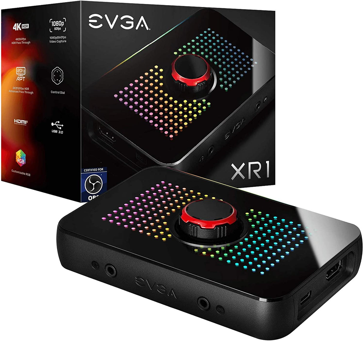 EVGA XR1 Capture Card, Certified for OBS, USB 3.0 Capture Device, 4K Pass Through, ARGB, Audio Mixer, PC, PS5, PS4, Xbox Series X and S, Xbox One, Nintendo Switch