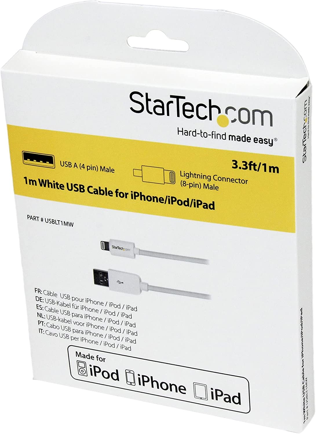 Startech : 1M WHITE APPLE 8-PIN LIGHTNING TO USB cable IPHONE IPOD IPAD