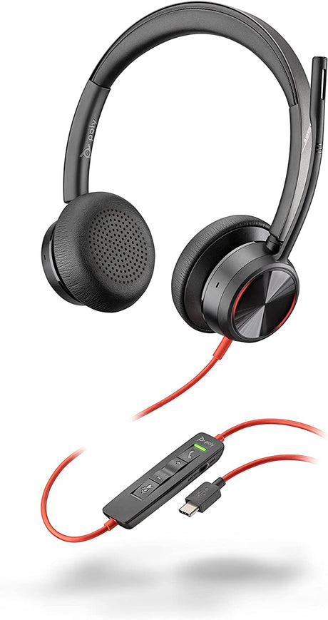Poly (Plantronics + Polycom) Blackwire 8225 Wired Headset with Boom Mic (Plantronics) - Dual-Ear (Stereo) - USB-C to Connect to Your PC/Mac - Works with Teams, Zoom &amp; More, (214407-01) USB-C Standard Version