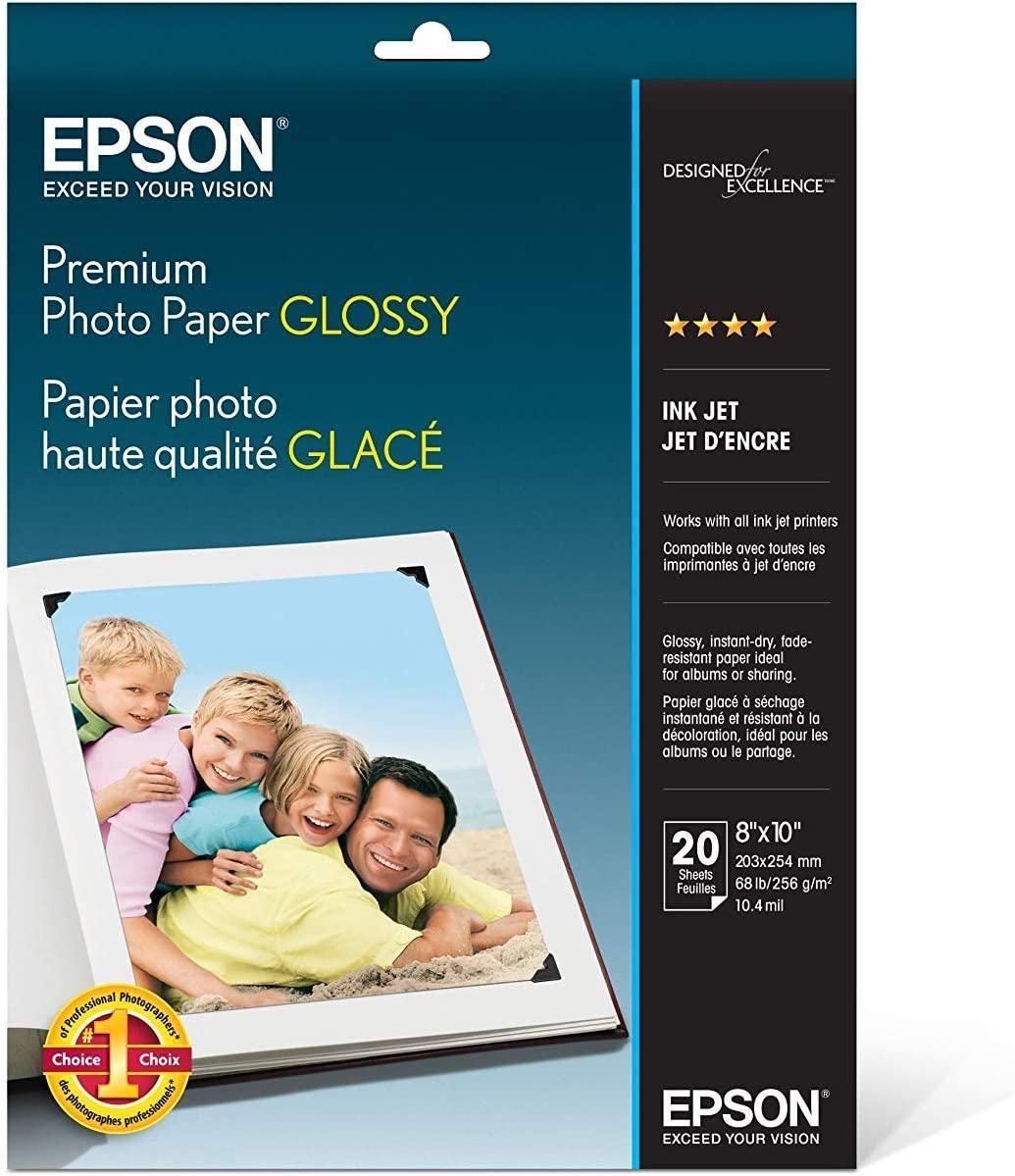 Epson Premium Photo Paper GLOSSY (8x10 Inches, 20 Sheets) (S041465),White 8x10 Inches 20 Sheets Photo Paper