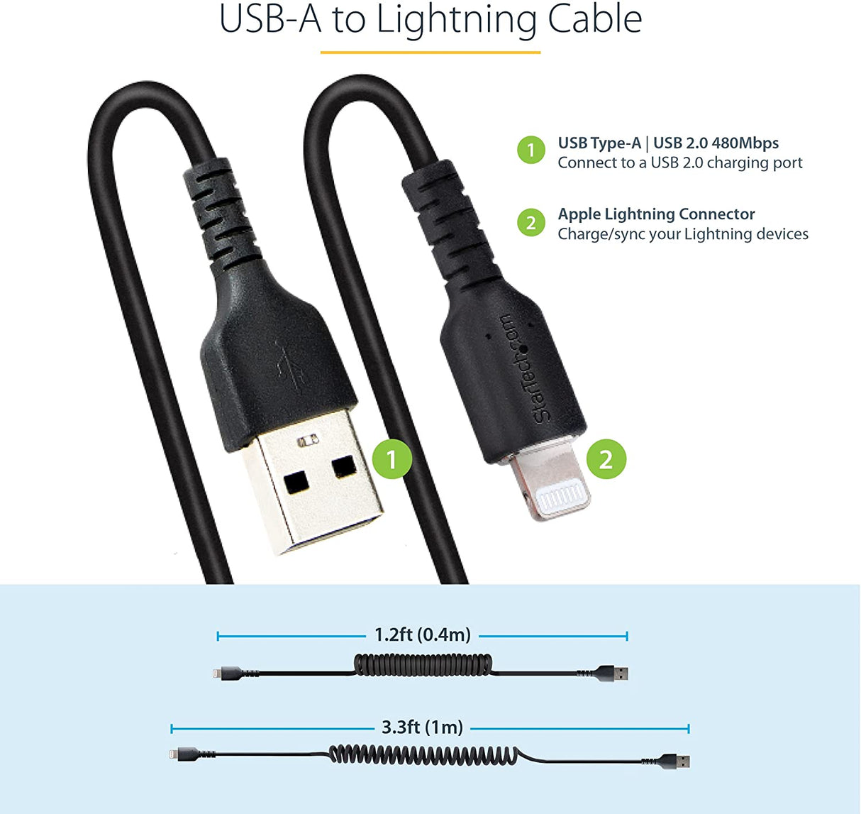 3 foot (1m) Durable White USB-C to Lightning Cable - Heavy Duty Rugged  Aramid Fiber USB Type A to Lightning Charger/Sync Power Cord - Apple MFi