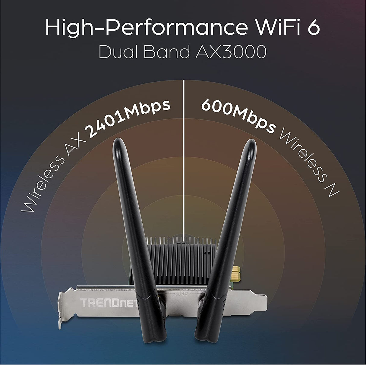 TRENDnet AX3000 Wireless Dual Band &amp; Bluetooth 5.2 Class 2 PCIe Adapter, 2401 Mbps Wireless AX, 600 Mbps Wireless N Bands, Support Windows 10, Supports Up to WPA3 WiFi Connectivity,Black,TEW-907ECH