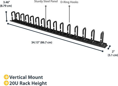StarTech.com Vertical 0U Server Rack Cable Management w/ D-Ring Hooks - 20U Network Rack Cord Manager Panel - 3ft Wire Organizer (CMVER20UD)