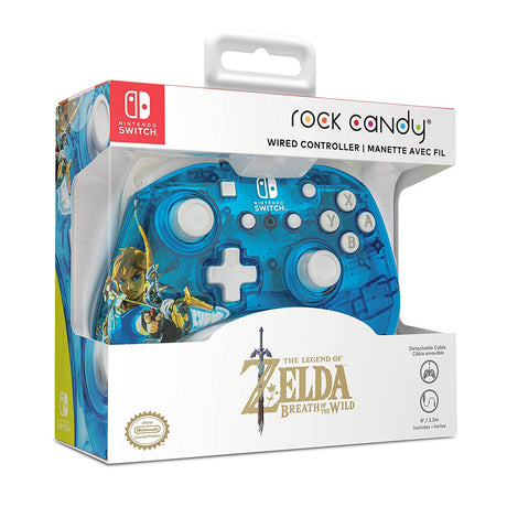Pdp Rock Candy Wired Gaming Switch Pro Controller - Zelda Breath of the Wild - Blue - Official License Nintendo - OLED / Lite Compatible - Compact, Durable Travel Controller - See Through - Holiday Gifts Berry Brave Link Pro Controller