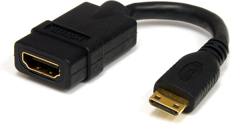 StarTech.com 5in Mini HDMI to HDMI Adapter - 4K High Speed HDMI Adapter - 4K 30Hz Ultra HD High Speed HDMI Adapter - HDMI 1.4 - Gold Plated Connectors - UHD Mini HDMI Adapter 4K - Black (HDACFM) 5in / 13cm HDMI to Mini HDMI