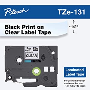 Brother Genuine P-touch TZE-131 Tape, 1/2" (0.47") Standard Laminated P-touch Tape, Black on Clear, Perfect for Indoor or Outdoor Use, Water Resistant, 26.2 Feet (8M), Single-Pack