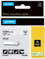 DYMO Rhino Label, White 1/2"X18', DYMO Authentic 1/2" (12MM) Black on White