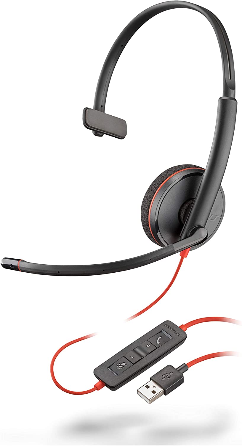 Poly Plantronics - Blackwire 3210 - Wired, Single Ear (Monaural) Headset with Boom Mic - USB-A to connect to your PC and/or Mac