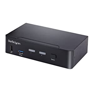 StarTech.com USB C KVM Switch, 2 Port DisplayPort KVM w/ 4K 60Hz UHD HDR Video, 3.5mm Audio, 4X USB HID and 2X USB A 3.2 Gen 1 5Gbps Hub, Hot Key Switching, Thunderbolt 3/4 Compatible (SV231DPUCA)