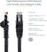 Startech 3ft (90cm) CAT6 Ethernet Cable - LSZH (Low Smoke Zero Halogen) - 10 Gigabit 650MHz 100W PoE RJ45 UTP Network Patch Cord Snagless w/Strain Relief - Black CAT 6, ETL Verified (N6LPATCH3BK) 3 ft Black