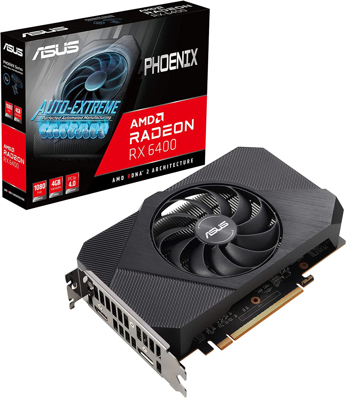 ASUS Phoenix AMD Radeon RX 6400 4GB GDDR6 Gaming Graphics Card (AMD RDNA 2, PCIe 4.0, 4GB GDDR6 Memory, HDMI 2.1, DisplayPort 1.4a, Axial-tech Fan Design, Dual Ball Fan Bearings)