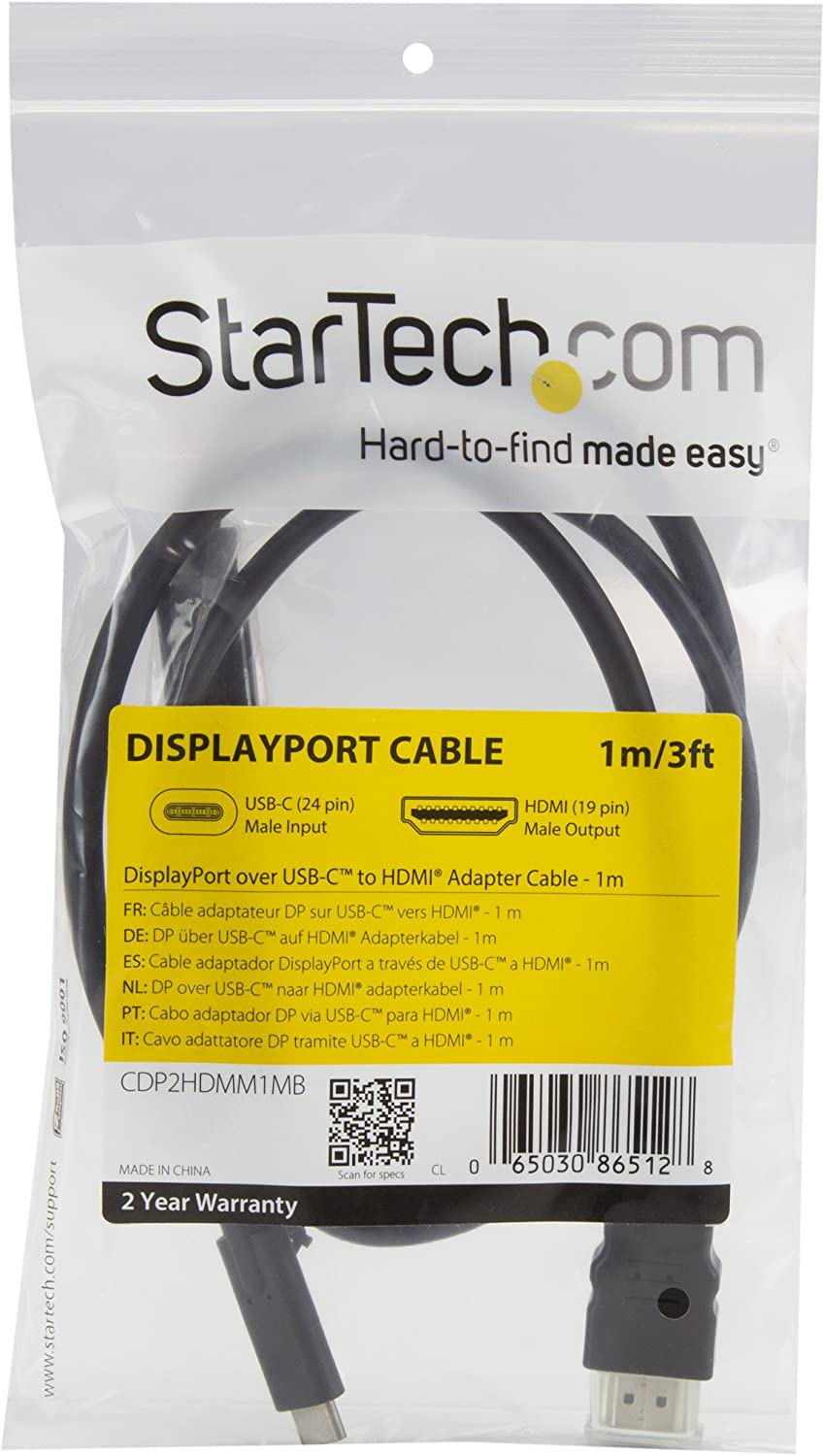 StarTech.com USB C to HDMI Cable - 3 ft / 1m - USB-C to HDMI 4K 30Hz - USB Type C to HDMI - Computer Monitor Cable (CDP2HDMM1MB) White White 3 ft / 1m