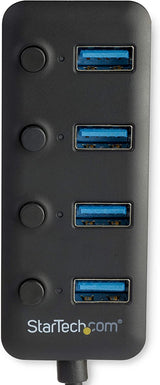 StarTech.com 4 Port USB 3.0 Hub - USB-A to 4x USB 3.0 Type-A with Individual On/Off Port Switches - SuperSpeed 5Gbps USB 3.1/3.2 Gen 1 - USB Bus Powered - Portable - 9.8" Attached Cable (HB30A4AIB)